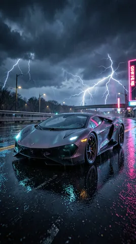 Concept car in a night storm: made with AI wallpaper