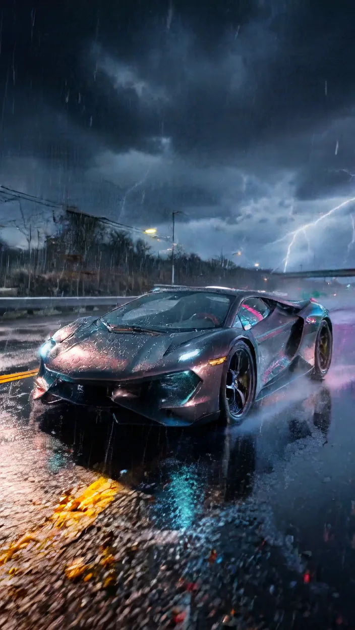 First frame of the clip: Concept car in the rain, 720p