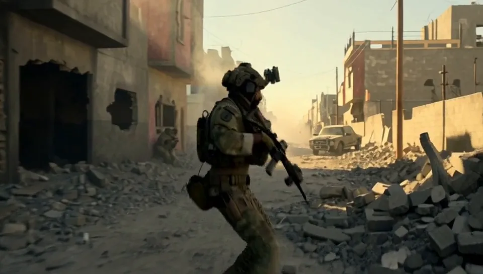 First frame of the clip: Battlefield: soldiers, jets and radio comms