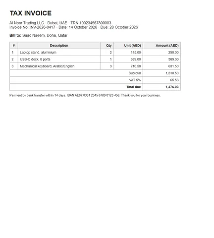 The input: Invoice fields to JSON
