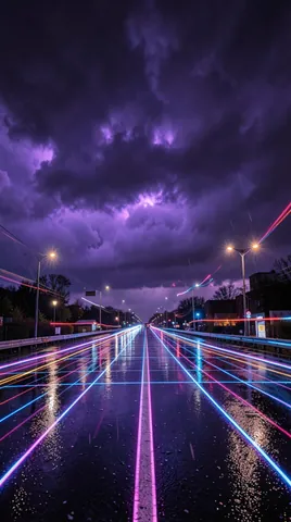 The result: Neon road under a purple storm