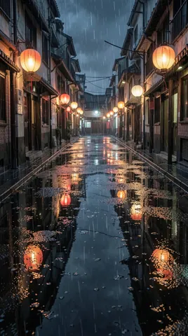 The result: Anime lantern street in the rain